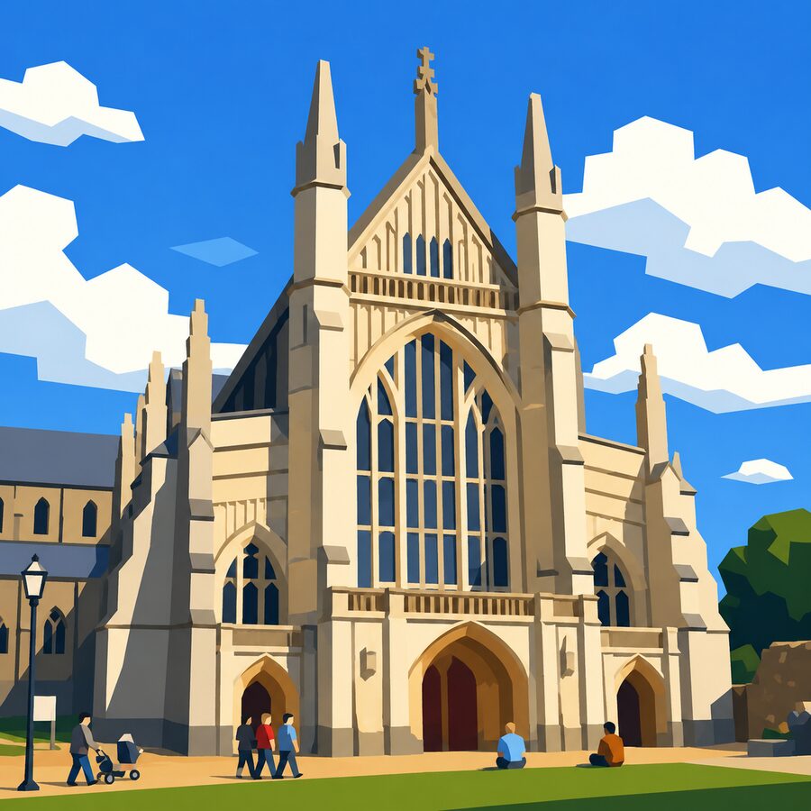 Illustration of Winchester Cathedral on a bright summer day